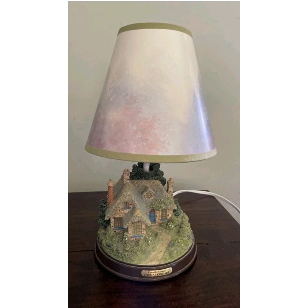 Vtg Thomas Kinkade Everett's Cottage Table House Lamp 3 Way Switch Cottagecore